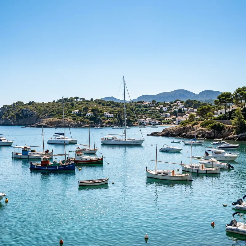 Picturesque Boats Floating Serenely on Quiet Sea | Tranquil Seafaring Scene
