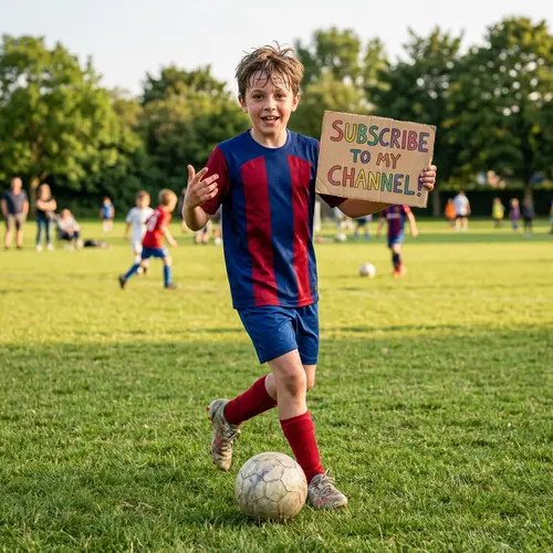 Child Playing Football in Blue and Red Jersey | Subscribe Now