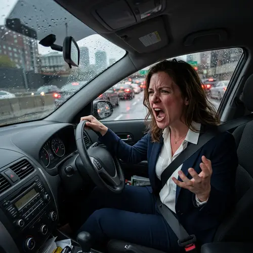Frustrated Driver in Business Attire - Realistic Image