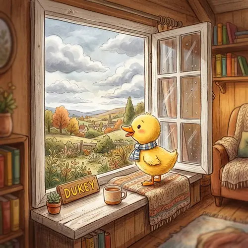 Cheerful Duckling Dukey by the Window