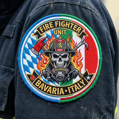 Skull Firefighter Patch - Bavarian & Italian Flags