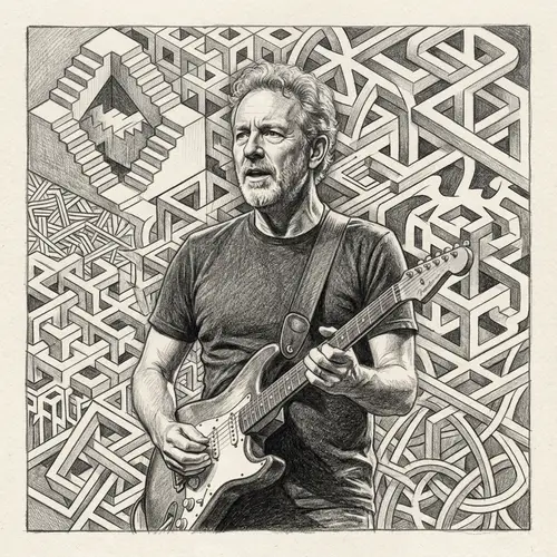 Pencil Drawing of a Middle-Aged Man with Guitar