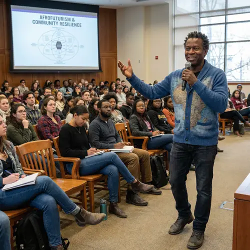 Casually Dressed African Man Lecturing with Passion