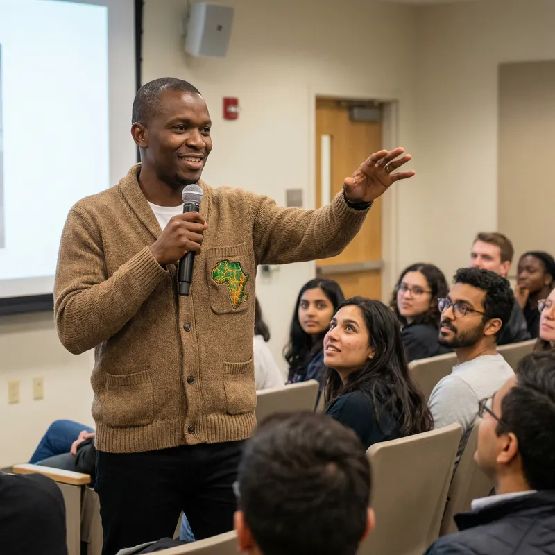 African Man Giving Lecture: Professional Insights with Unique Style