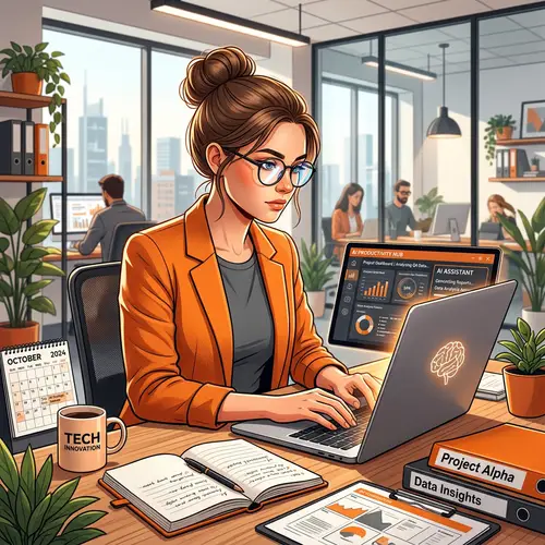 Empowered Woman with AI Tools at Work