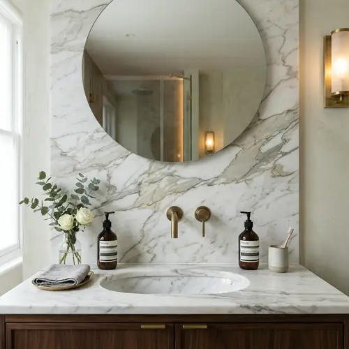 Sophisticated Bathroom Vanity Backsplash with Elegant Marble Slab