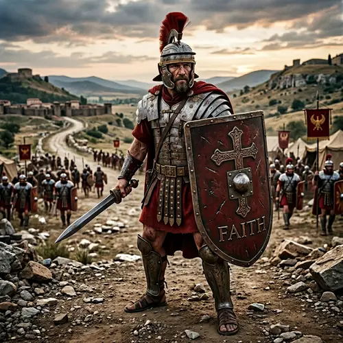 Ancient Soldier in Armor: Faith and Valor