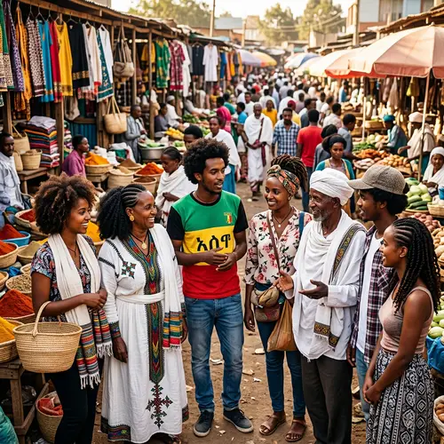 Ethiopian People in Traditional Attire at Local Market