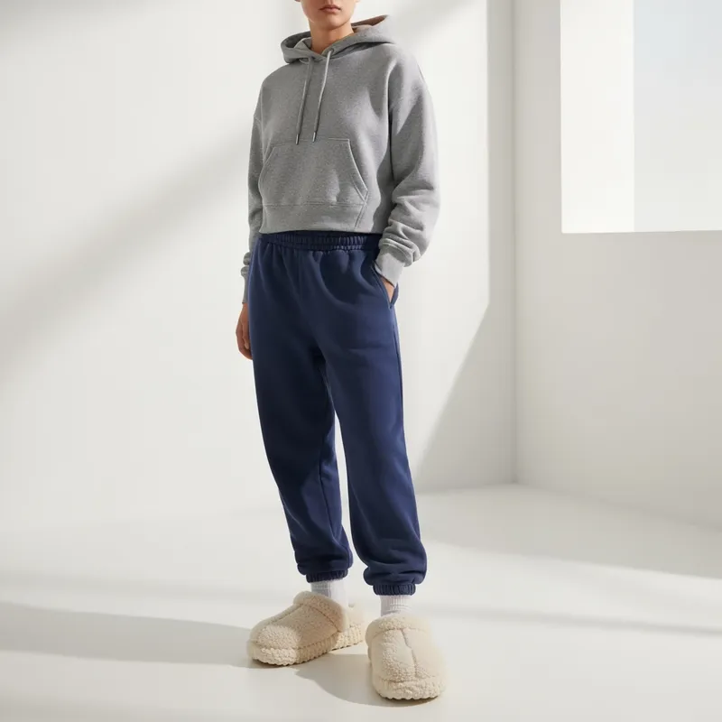 Cozy Cropped Hoodie, Sweatpants & Fluffy Slippers
