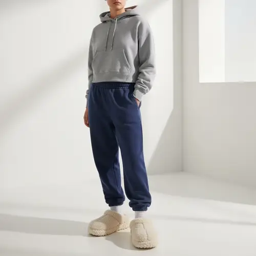 Cozy Cropped Hoodie, Sweatpants & Fluffy Slippers