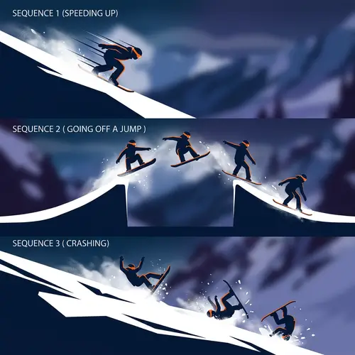 Dynamic Snowboarder Silhouette Animations