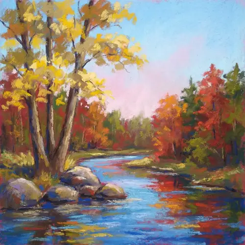 Autumn Impressionism: Pastel Stream Artwork