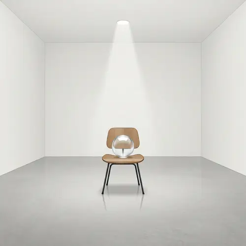 Minimalist Integrity Illustration with Crystal Globe in Empty Room