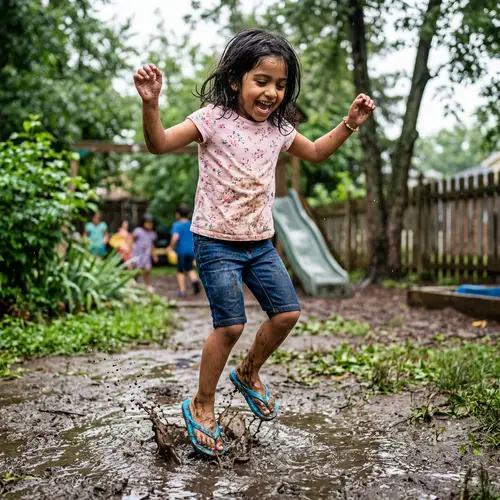 Joyful Girl in Flip-Flops Enjoying Mud Splash | Summer Fun