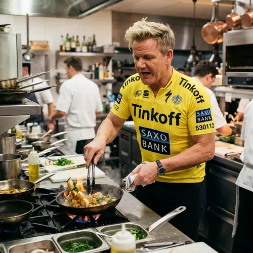 Gordon Ramsay Cooking in Yellow Tinkoff T-Shirt