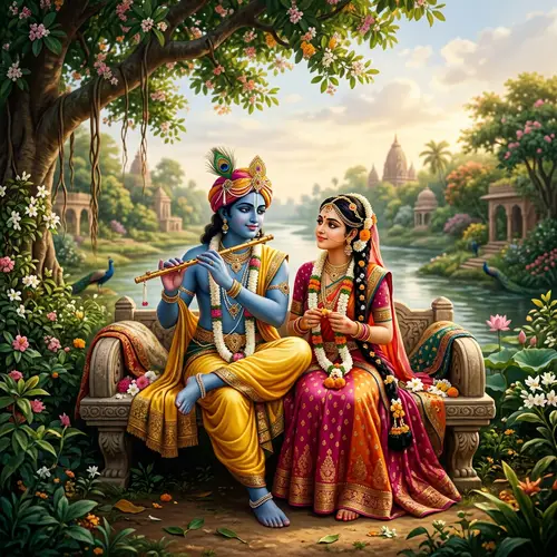 Krishna and Radha: Serene Depiction of Ancient Indian Mythology