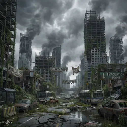 Post-Apocalyptic Ruined Cityscape | Desolate Dystopian Scene