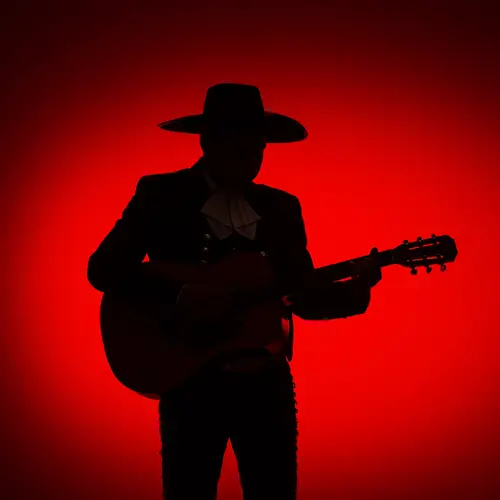 Mexican Guitar Silhouette on Red Background