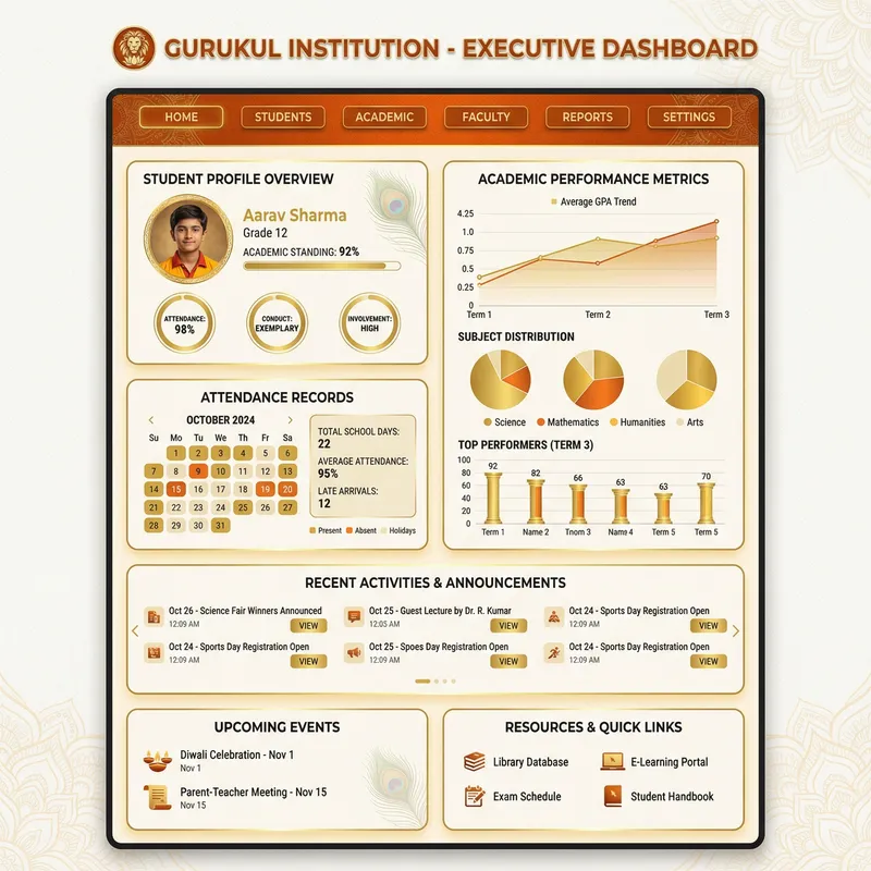 Royal Hindu-Themed Student Data Management Dashboard Design