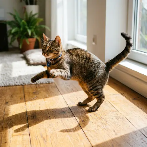 Adorable European Shorthair Cat Dancing with Attentiveness