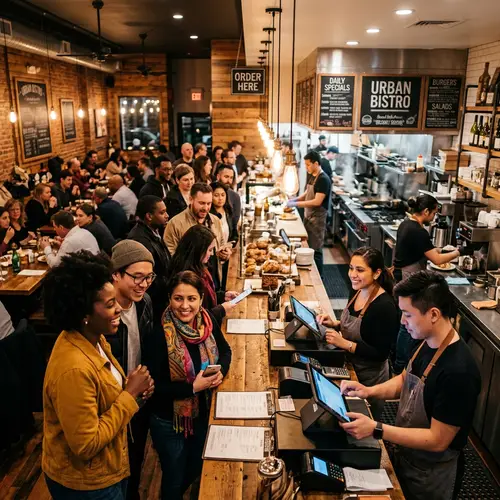 Vibrant Restaurant Scene: Diverse Customers at Counter