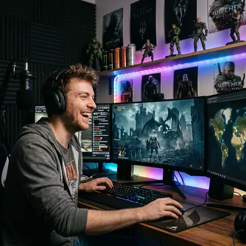 Popular Gaming Influencer Engaged in Lively Game Session