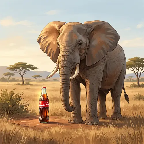 African Elephant in Sunlit Savannah with a Fizzy Drink