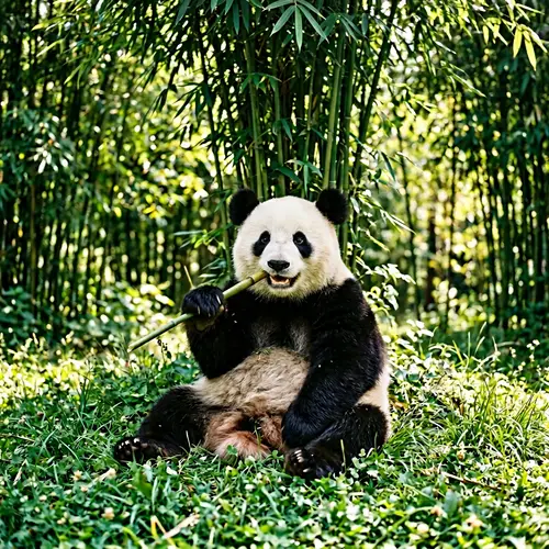 Friendly Panda Bear Enjoying Bamboo in Natural Habitat