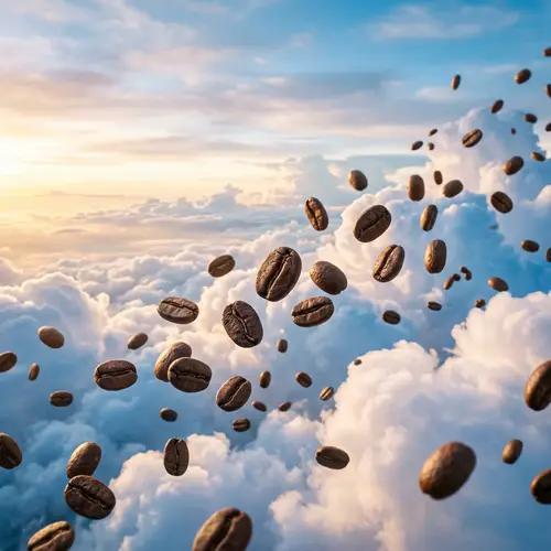 Coffee Beans Floating Amidst the Clouds