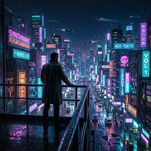 Synthwave Retro-Futuristic Cityscape: Journey Through Time and Memory
