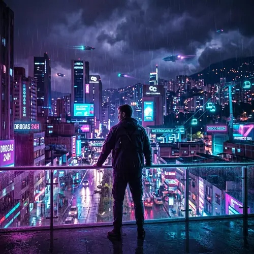 Neon-Noir Synthwave Fantasy in Medellín: A Visual Journey Through Time