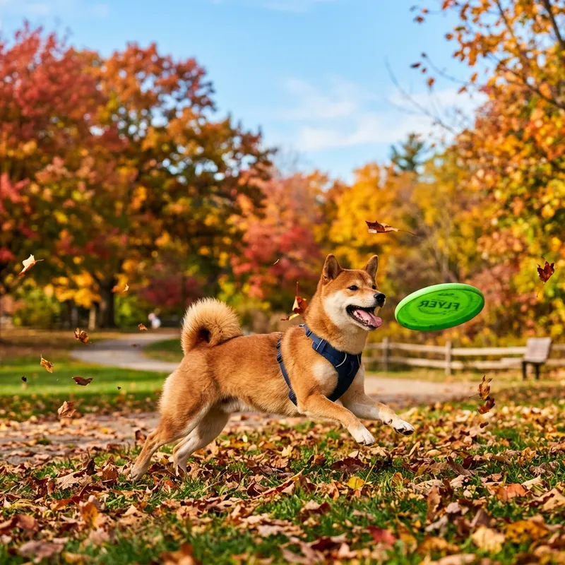 Playful Shiba Inu in Autumn Scenery