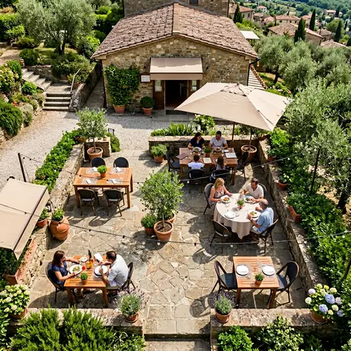 Aerial View of Restaurant Terrace with 5 Tables