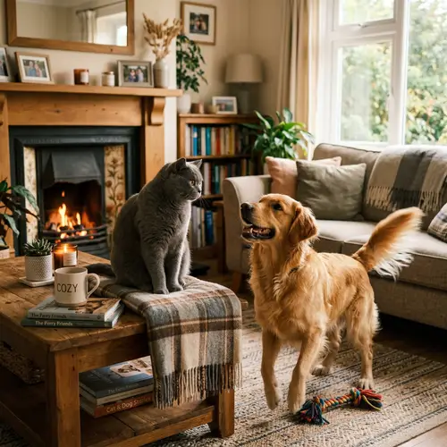 Charming Cat and Dog Interaction in Cozy Living Room