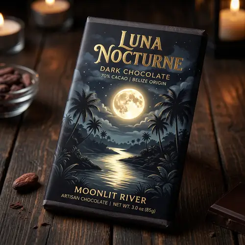 Chocolate Bar Packaging with Full Moon Reflection