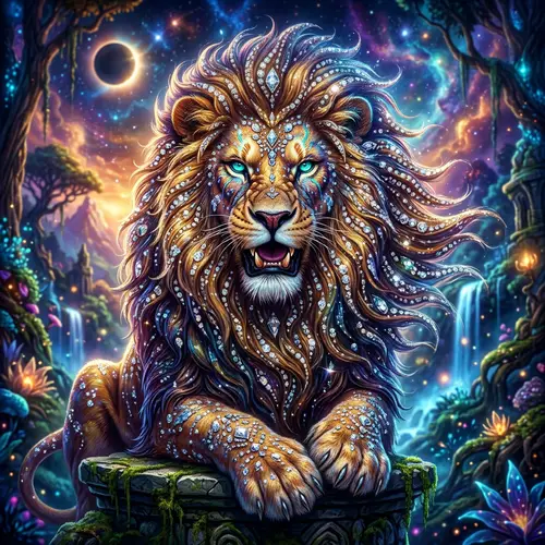 Majestic Hybrid Lion in Surrealism - Diamond Adorned Art
