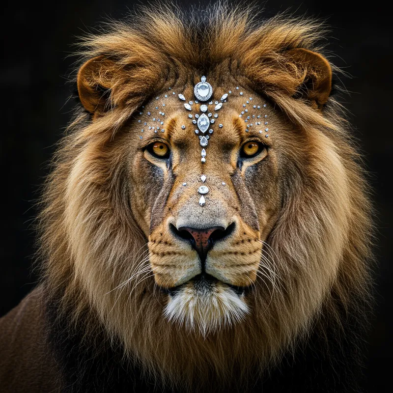 Majestic Hybrid Lion in Surrealism - Diamond Adorned Art Majestic Hybrid Lion in Surrealism - Diamond Adorned Art