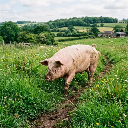 Pig in Lush Green Field