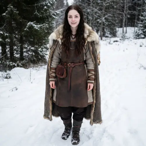 Athletic Dampire Girl in Winter Viking Attire | Full-Length Realistic Image