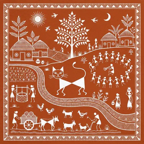 Cat in Warli Art - Traditional Indian Style