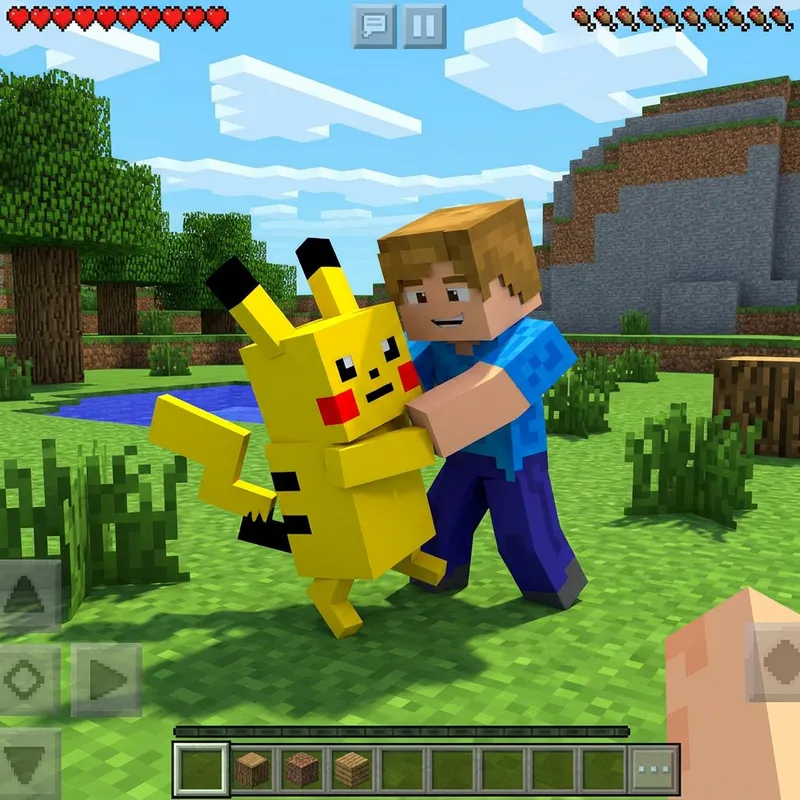 Minecraft Skin Battling a Pokemon in Minecraft Style