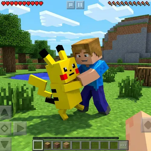 minecraft skin fighting with a minecraft style pokemon