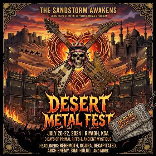 Metal Music Festival Poster with Arabian Cultural Fusion