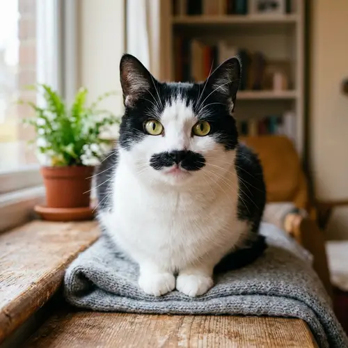 Distinctive Black Mustache Cat - Unique Feline Feature