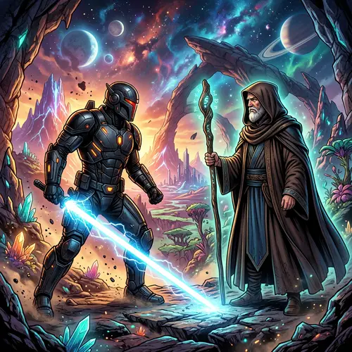 Space Warrior vs Wise Peacekeeper Battle on Alien Planet