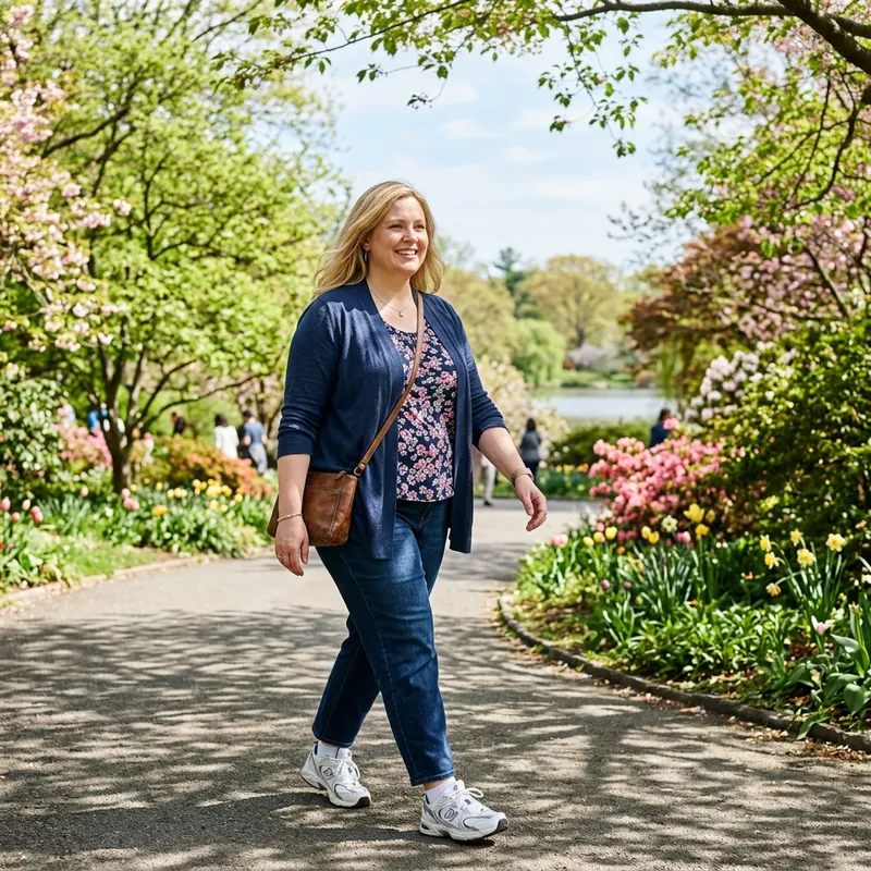 Beautiful Blonde Strolling in Spring Park | Casual Sneakers Beautiful Blonde Strolling in Spring Park | Casual Sneakers