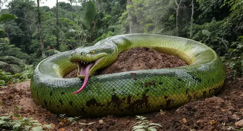 Colossal Green Anaconda in Tropical Rainforest