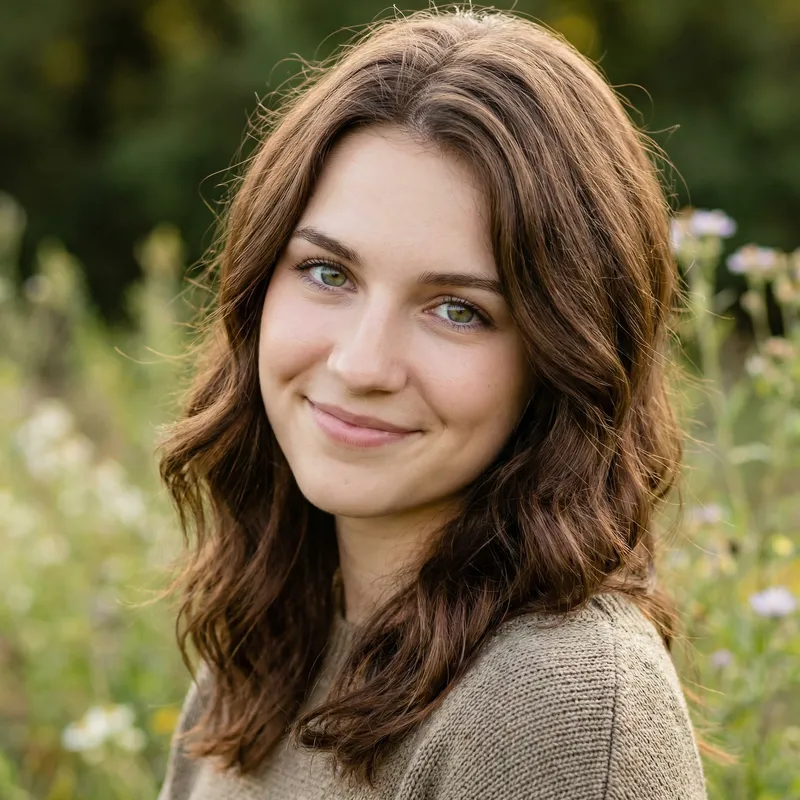 Beautiful Girl with Green Eyes and Brown Hair