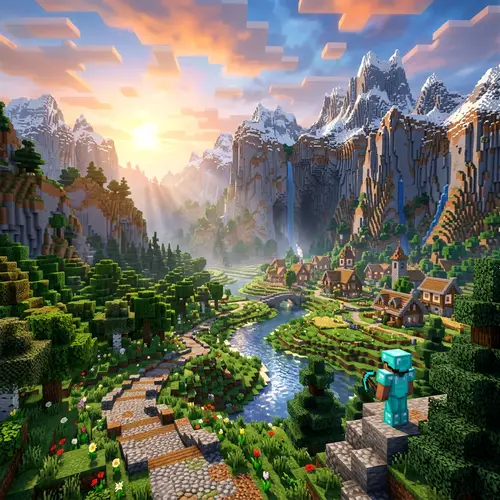 Majestic Minecraft Landscape with Mountains & Valley