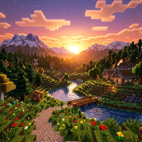 Enchanting Minecraft Landscape: Sunset & Shader Pack